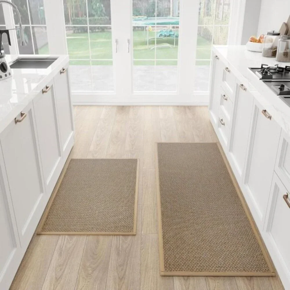 New 2Pcs Kitchen Mat Set, Cushioned Non-Slip Washable Rugs for Floor, Brown